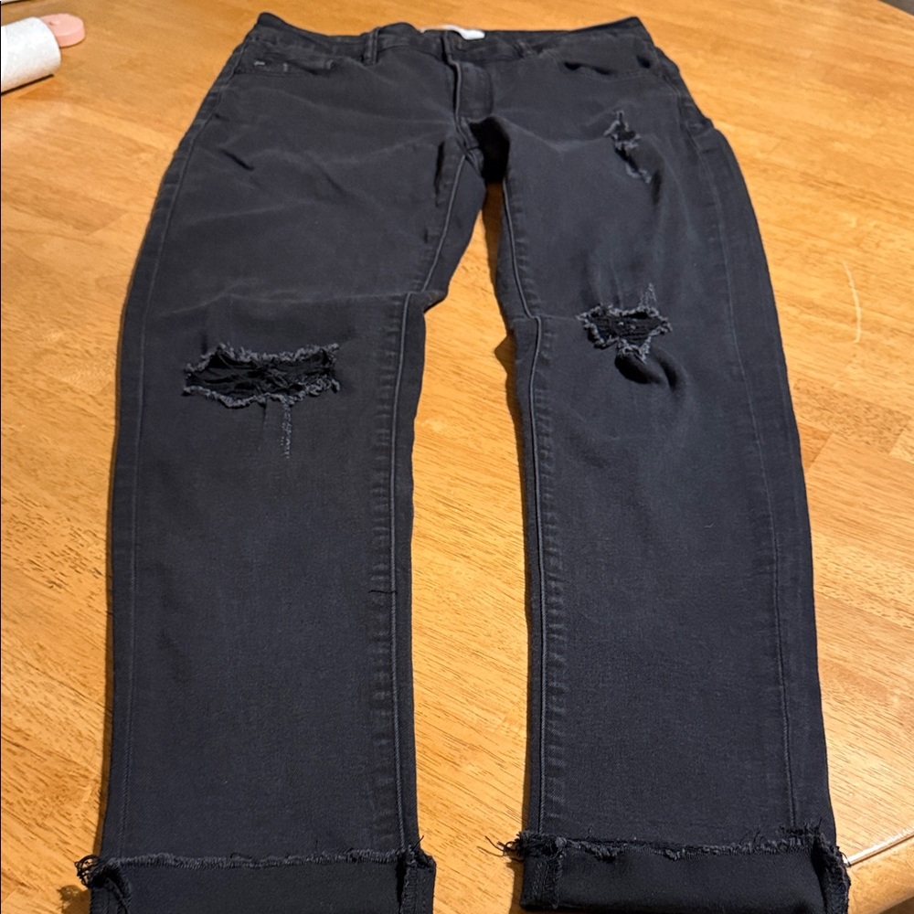 KanCan Charcoal Distressed Cropped Jeans